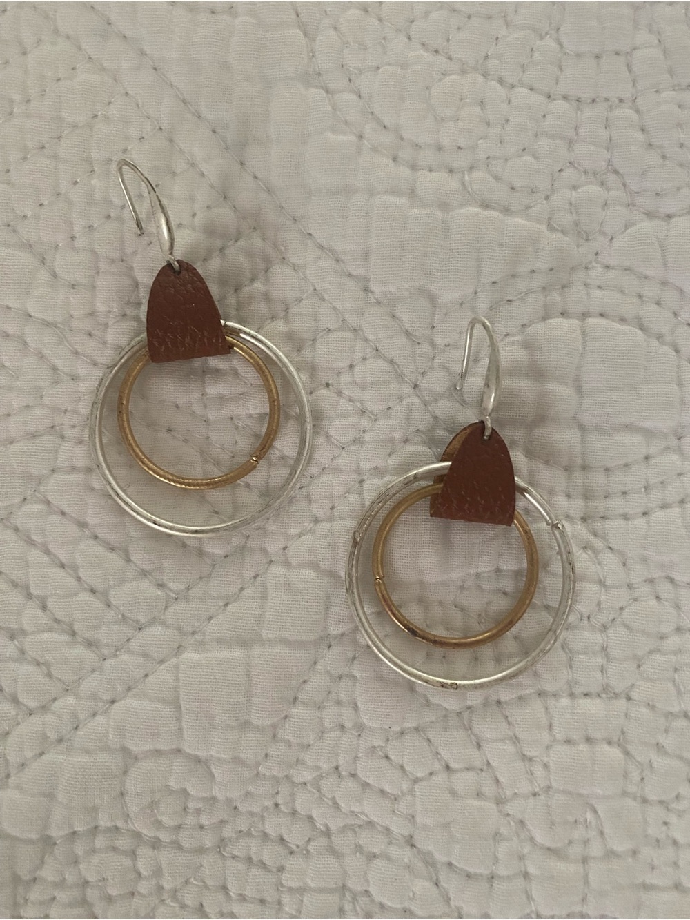 Double Layer Hollow Circle Dangle Earrings Mixed Metal Boho Retro